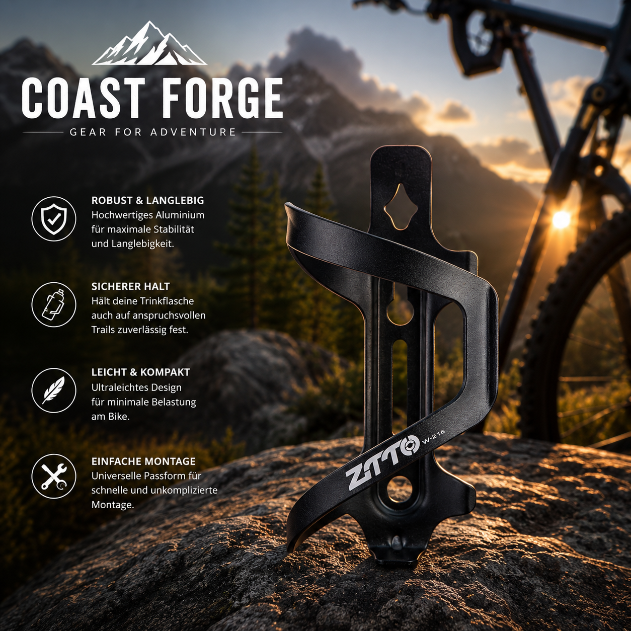 Aluminium Fahrrad-Flaschenhalter für MTB & Trekking – CoastForge