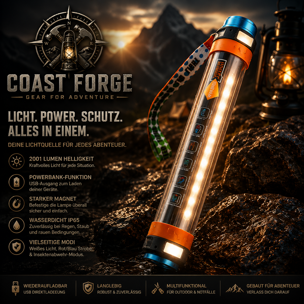 Multifunktionale Campinglampe für Outdoor & Notfälle