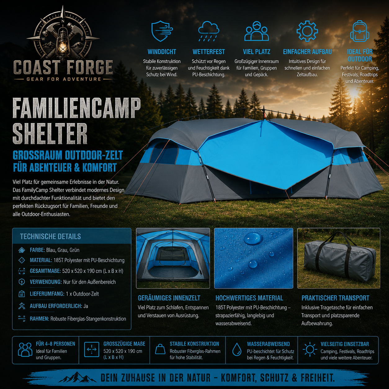 FamilyCamp Großraumzelt für Camping & Familien