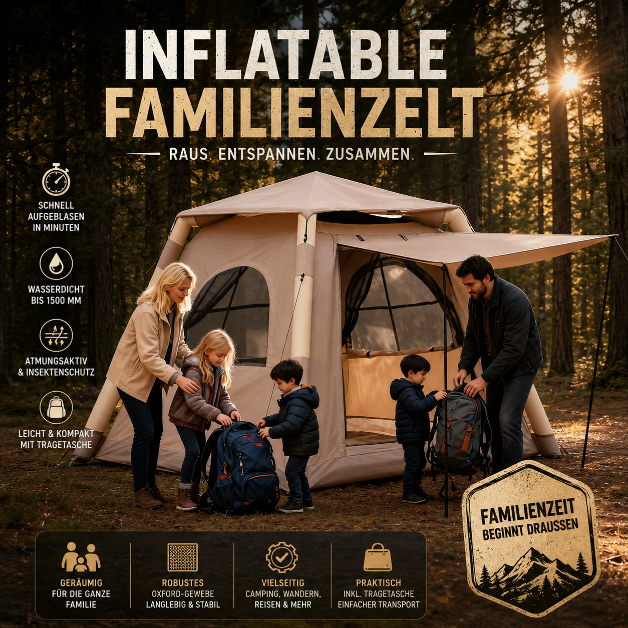 Aufblasbares Familienzelt für Camping & Outdoor