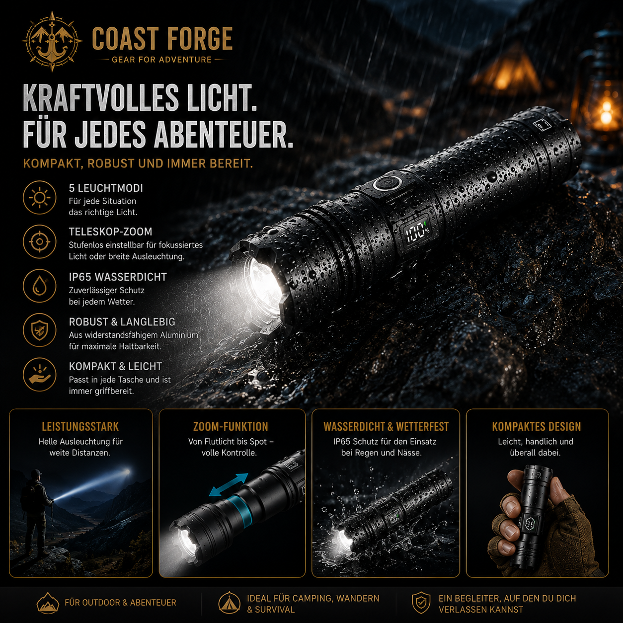 Taktische LED Taschenlampe für Outdoor & Survival