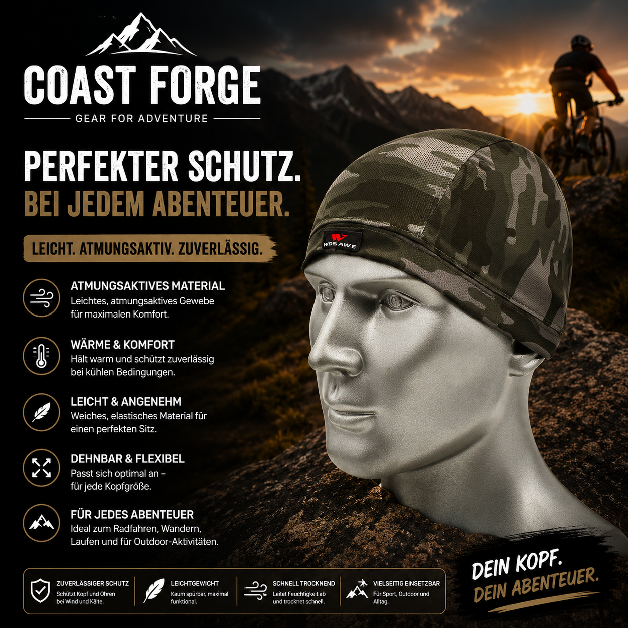 Atmungsaktive Unterziehmütze für Sport & Outdoor