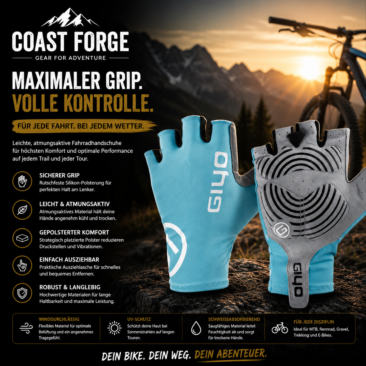 Kurzfinger Fahrradhandschuhe für MTB & Rennrad